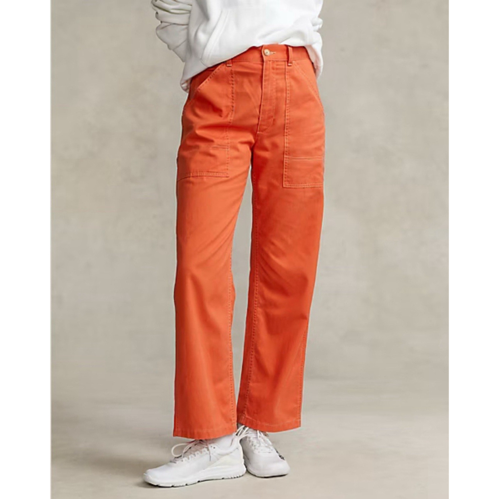 Polo Ralph Lauren Cotton Twill Utility Pant Mid Rise Orange Size 4 Straight Leg